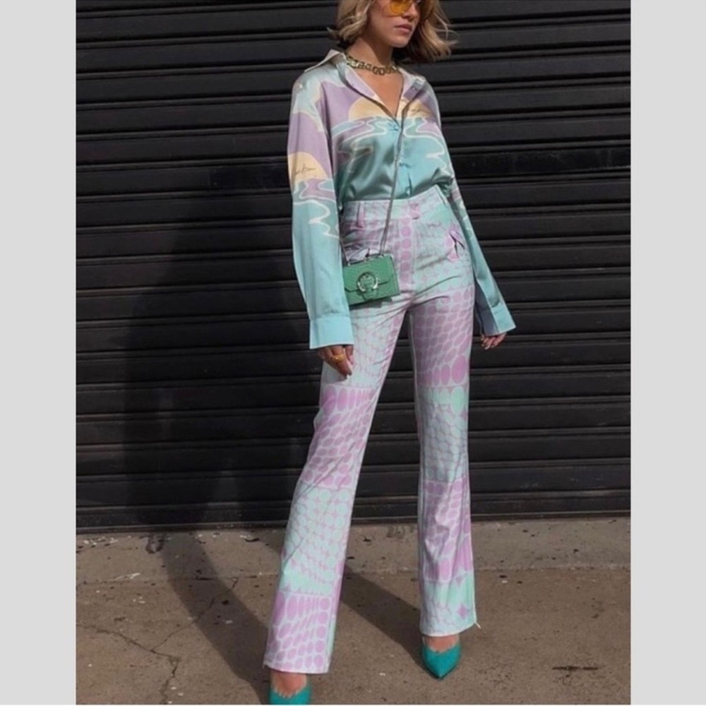 House of Sunny x Free People Purple Haze Party Pants Purple Green Psychedelic 2 - Picture 3 of 16